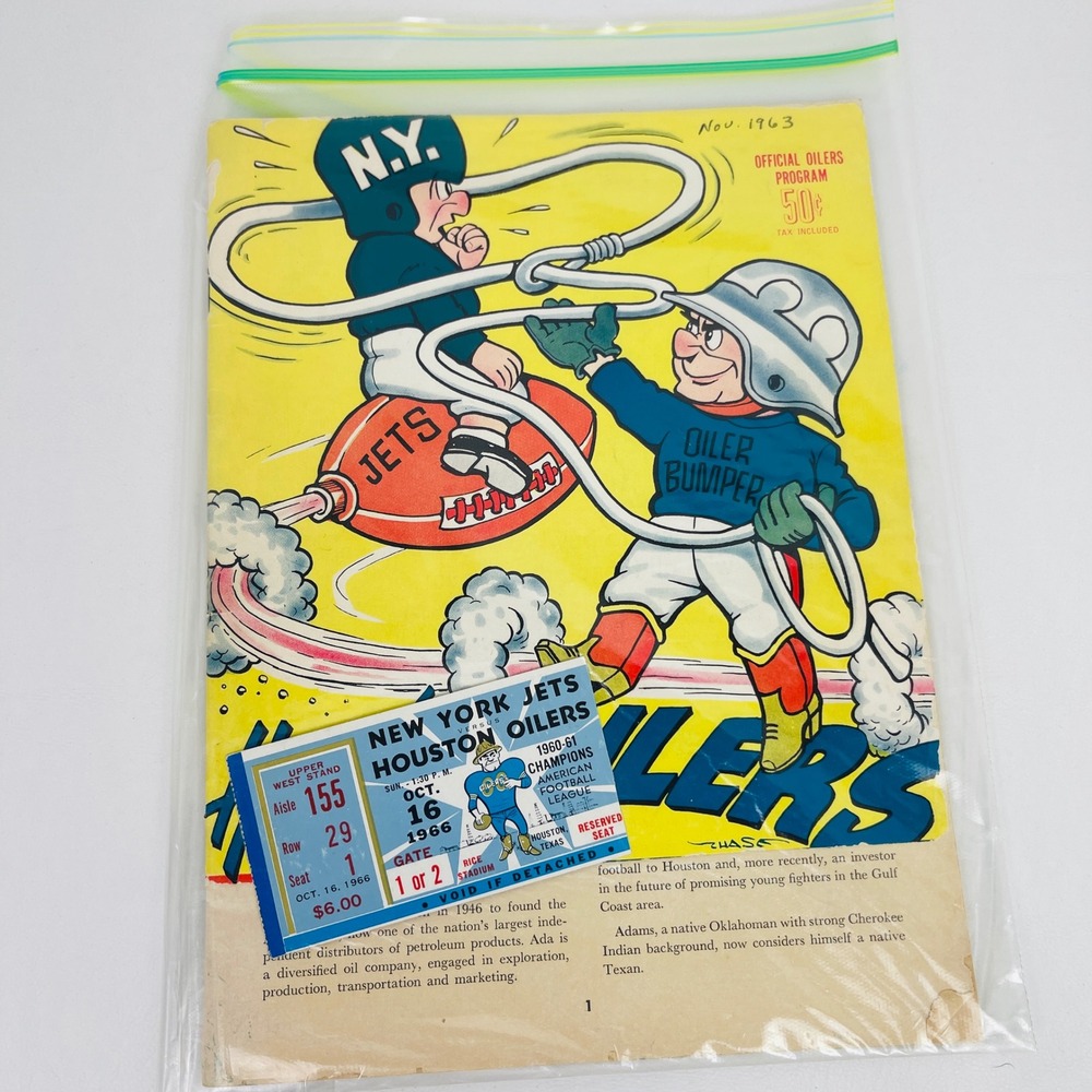 Houston Oilers Program 1963 New York Jets AFL Football Ticket Stub 1966 Fair